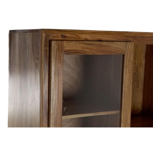 Vitrineskab i akacie og glas - 145 × 40 × 162 cm, brun/sort