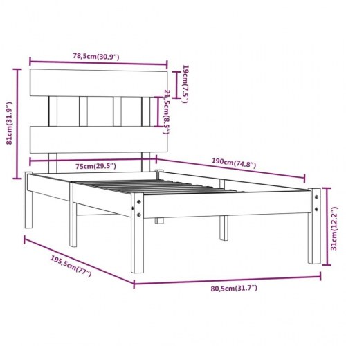 Sengeramme 75x190 cm Small Single massivt træ sort