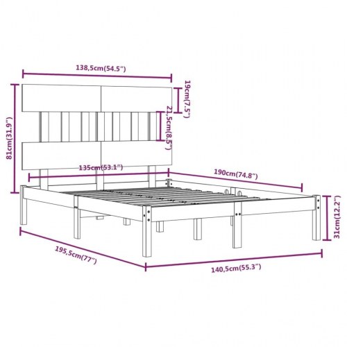 Sengeramme 135x190 cm Double massivt fyrretræ sort