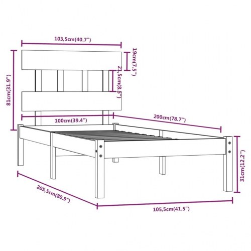 Sengeramme 100x200 cm massivt træ sort