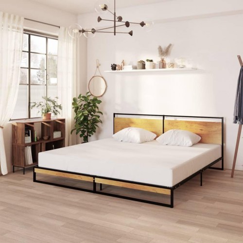 Sengeramme 200x200 cm - metal med trælook gavl