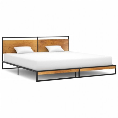 Sengeramme 200x200 cm - metal med trælook gavl
