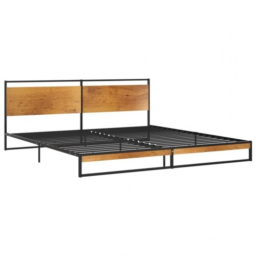 Sengeramme 200x200 cm - metal med trælook gavl