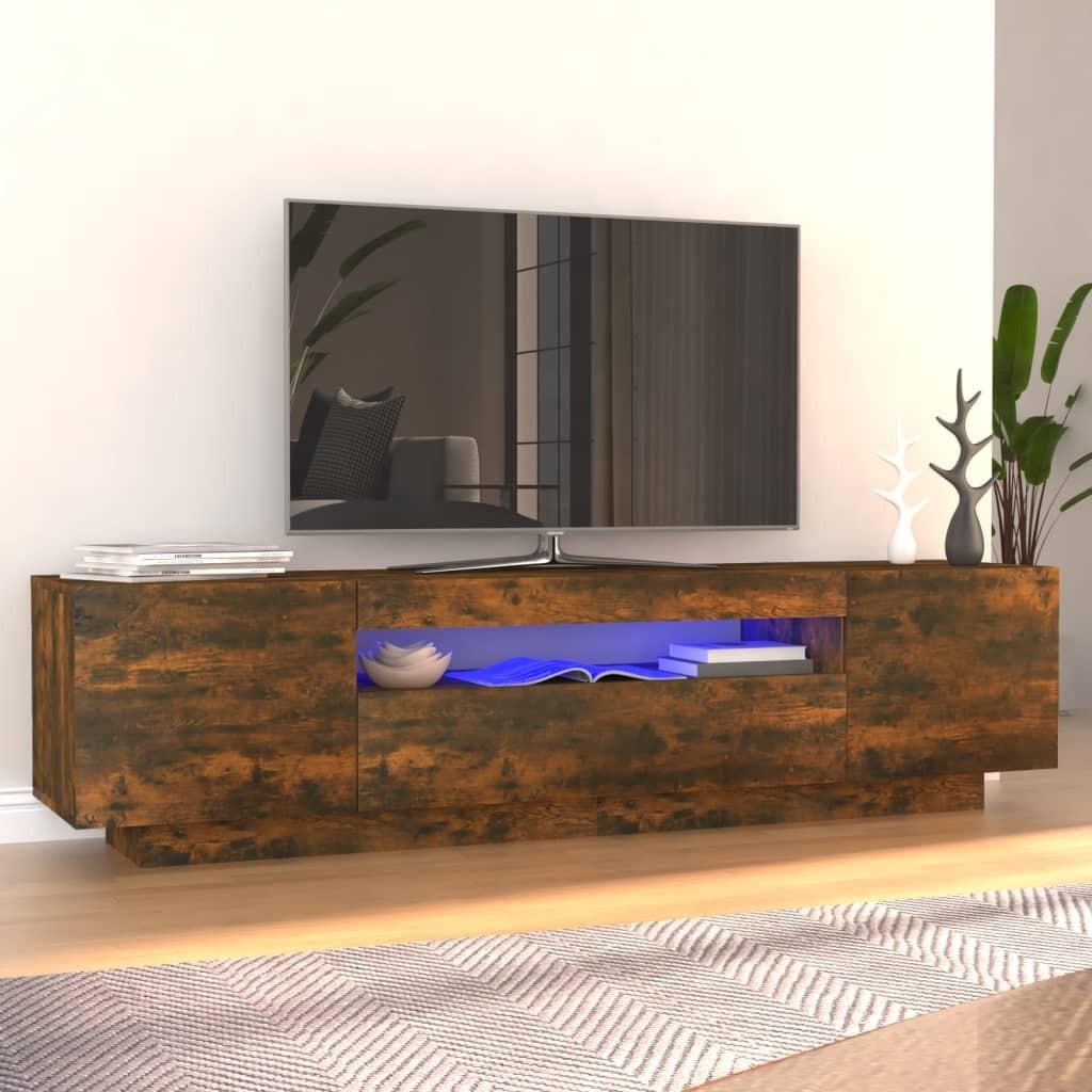 Tv-bord med LED-lys 160x35x40 cm røget egetræsfarve
