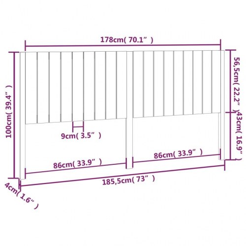 Sengegavl 185,5x4x100 cm massivt fyrretræ sort