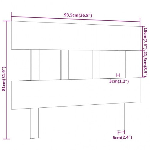 Sengegavl i massivt fyrretræ - sort, 93,5 x 3 x 81 cm