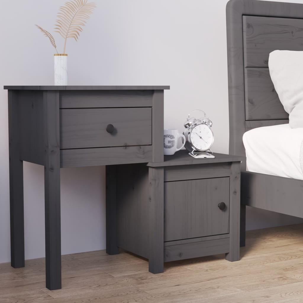 Sengebord 795x38x655 Cm Massivt Fyrretræ Grå