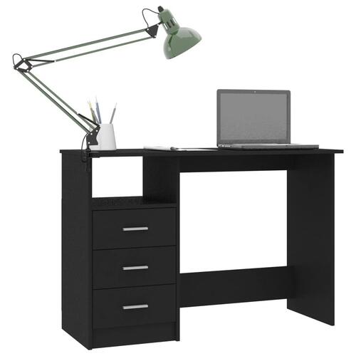 Skrivebord med skuffer 110x50x76 cm spånplade sort