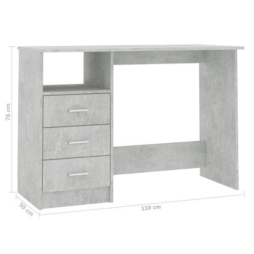 Skrivebord med skuffer 110x50x76 cm spånplade betongrå