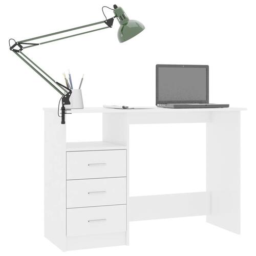 Skrivebord med skuffer 110x50x76 cm spånplade hvid højglans