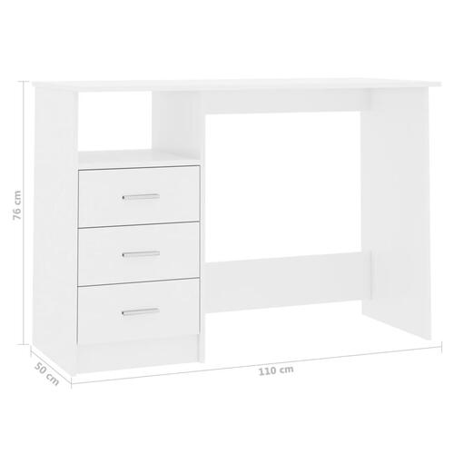 Skrivebord med skuffer 110x50x76 cm spånplade hvid højglans