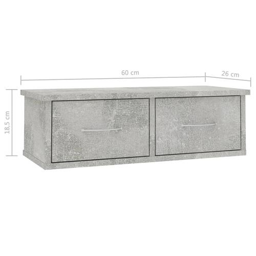 Væghængt skuffe 60x26x18,5 cm konstrueret træ betongrå