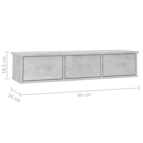 Vægskab med skuffer 88 x 26 x 18,5 cm spånplade betongrå