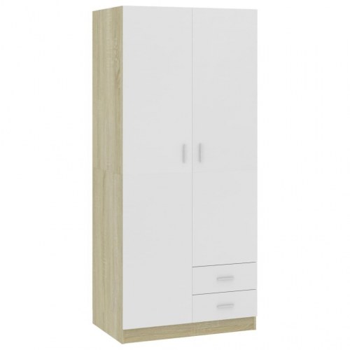 Klædeskab 80 x 52 x 180 cm spånplade hvid og sonoma-eg