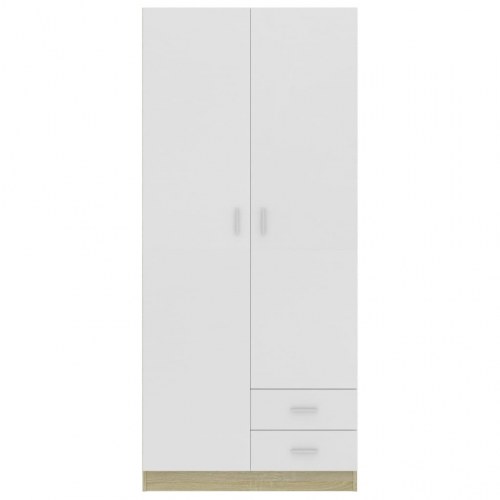 Klædeskab 80 x 52 x 180 cm spånplade hvid og sonoma-eg