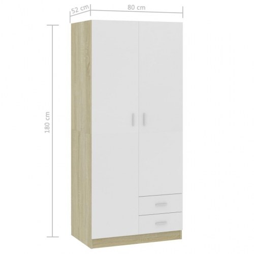 Klædeskab 80 x 52 x 180 cm spånplade hvid og sonoma-eg