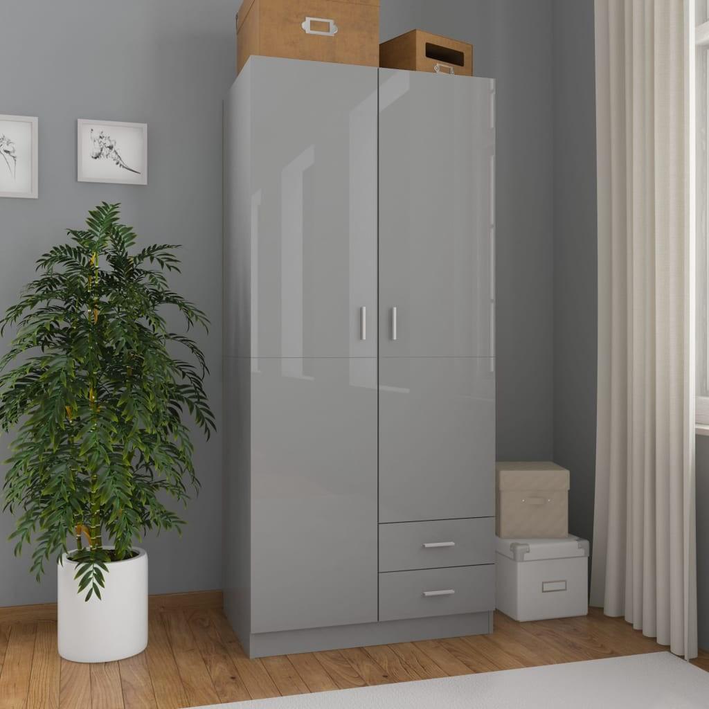 Klædeskab 80 x 52 x 180 cm spånplade grå højglans