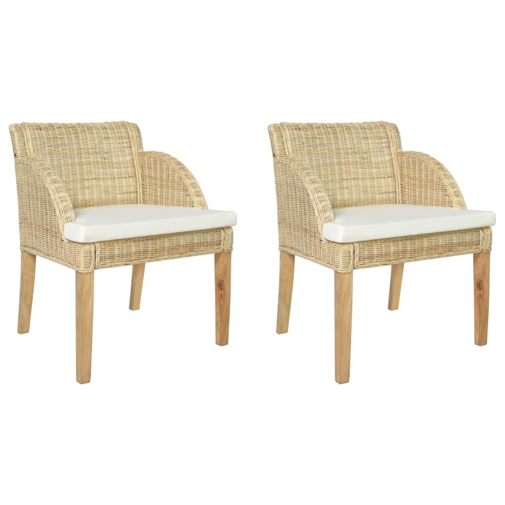 Spisebordsstole 2 stk. med hynder naturlig rattan