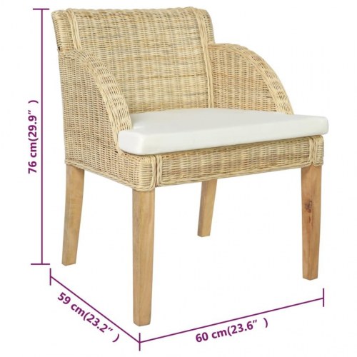 Spisebordsstole 2 stk. med hynder naturlig rattan