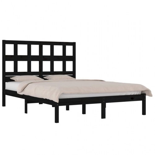 Sengeramme 140 x 190 cm i massivt fyrretræ - sort