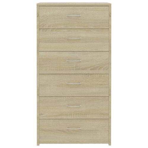 Skænk med 6 skuffer 50x34x96 cm konstrueret træ sonoma-eg