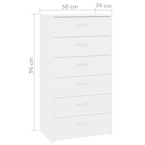 Skænk med 6 skuffer50 x34 x96 cm konstrueret træ hvid højglans