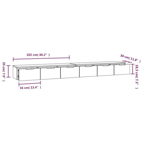 Vægskabe 2 stk. 102×30×20 cm i konstrueret træ - sonoma-eg