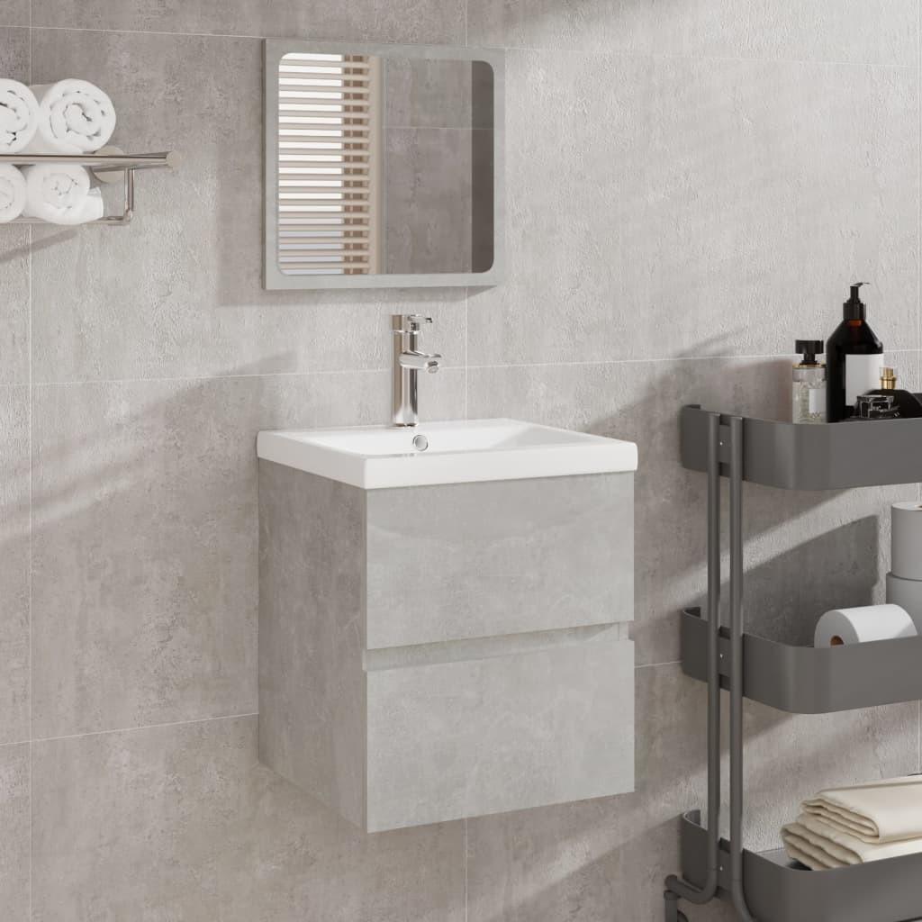 Underskab til badeværelse med håndvask og spejl betongrå