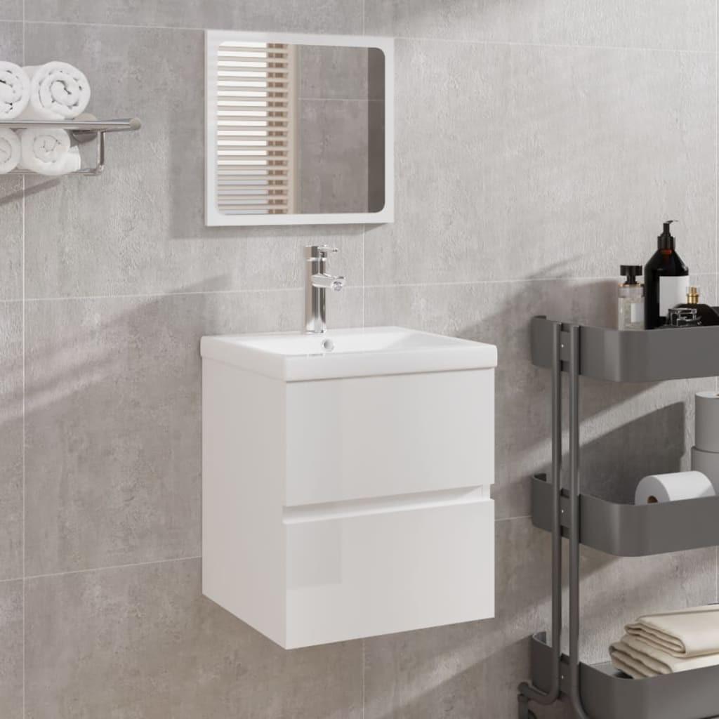 Underskab til badeværelse med håndvask og spejl Hvid højglans