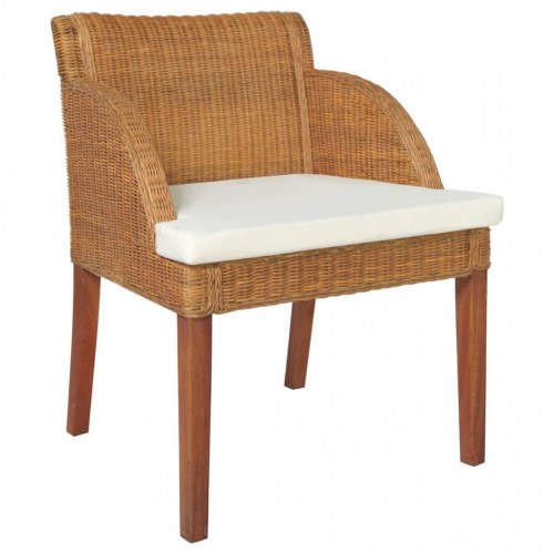 Spisebordsstol med hynde naturlig rattan lysebrun