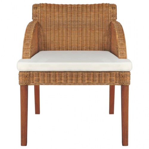 Spisebordsstol med hynde naturlig rattan lysebrun