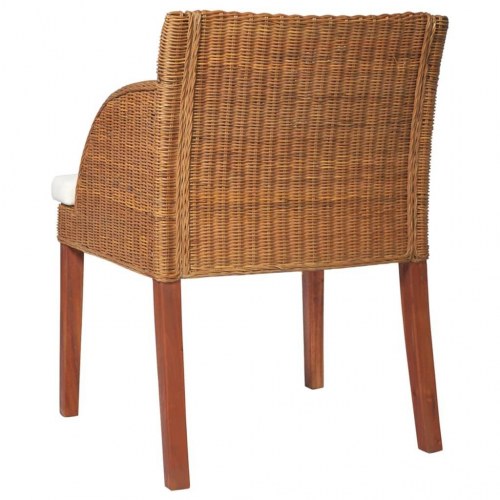 Spisebordsstol med hynde naturlig rattan lysebrun