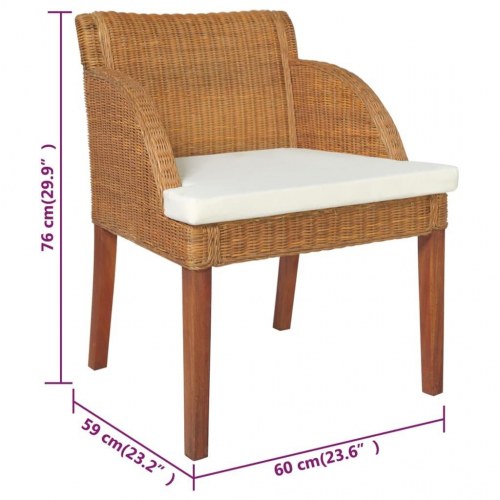 Spisebordsstol med hynde naturlig rattan lysebrun