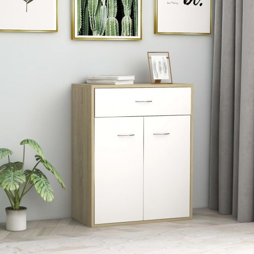 Skænk 60 x 30 x 75 cm konstrueret træ hvid og sonoma-eg