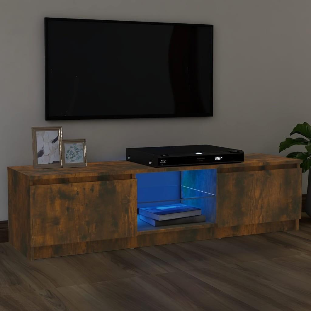 Tv-bord med LED-lys 120x30x35,5 cm røget eg
