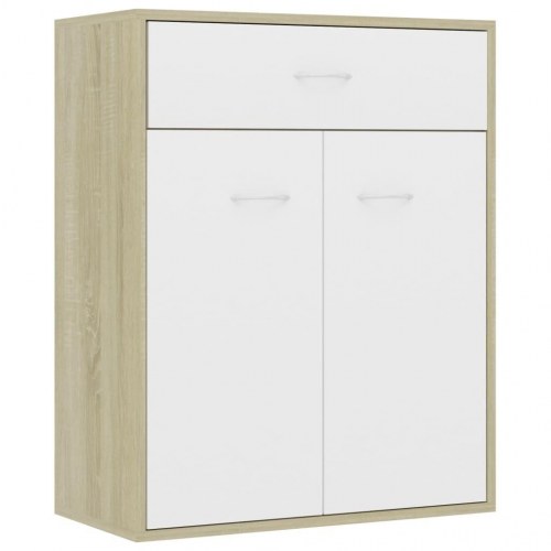 Skænk 60 x 30 x 75 cm konstrueret træ hvid og sonoma-eg