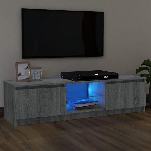 Tv-bord med LED-lys - 120×30×36 cm, grå sonoma-eg