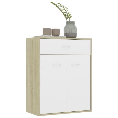 Skænk 60 x 30 x 75 cm konstrueret træ hvid og sonoma-eg