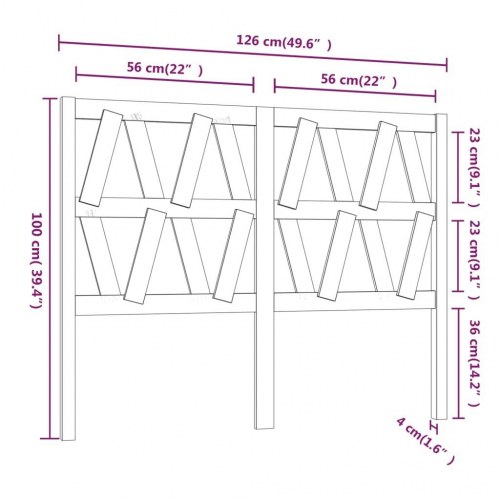 Sengegavl 126×4×100 cm i massivt fyrretræ - sort