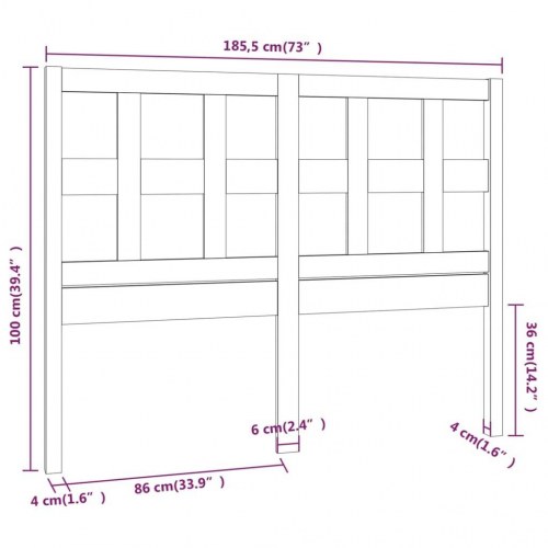 Sengegavl 185,5 x 4 x 100 cm i massivt fyrretræ - sort
