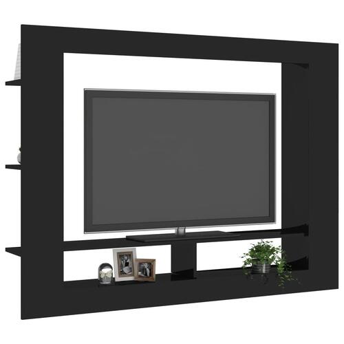 Tv-bord 152x22x113 cm konstrueret træ sort højglans