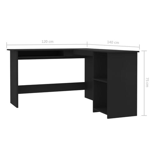 L-formet skrivebord 120x140x75 cm konstrueret træ sort