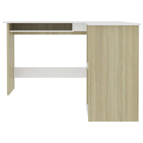 Hjørneskrivebord 120x140x75 cm L-form spånplade hvid sonoma-eg