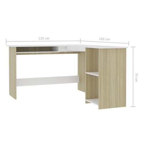 Hjørneskrivebord 120x140x75 cm L-form spånplade hvid sonoma-eg