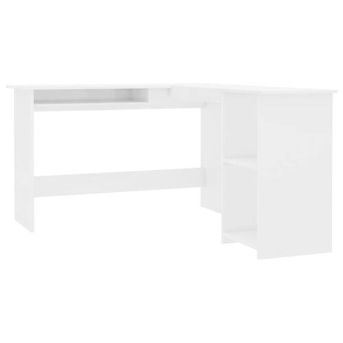 L-formet skrivebord 120x140x75 cm konstrueret træ hvid højglans