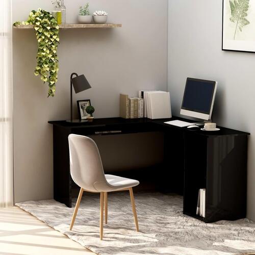 L-formet skrivebord 120x140x75 cm konstrueret træ sort højglans