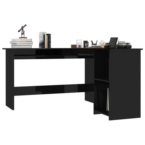 L-formet skrivebord 120x140x75 cm konstrueret træ sort højglans
