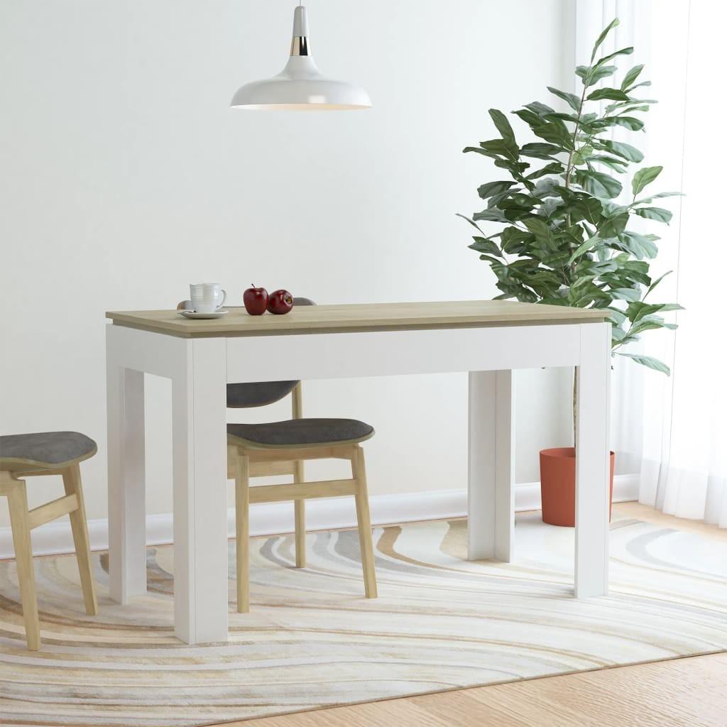 Spisebord 120 x 60 x 76 cm spånplade hvid og sonoma-eg