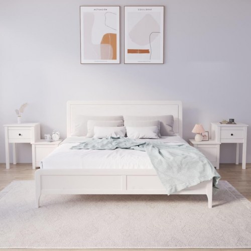 Sengeborde 2 stk. i massivt fyrretræ - hvid, 79,5×38×65,5 cm