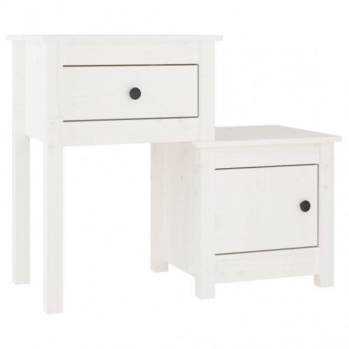 Sengeborde 2 stk. i massivt fyrretræ - hvid, 79,5×38×65,5 cm